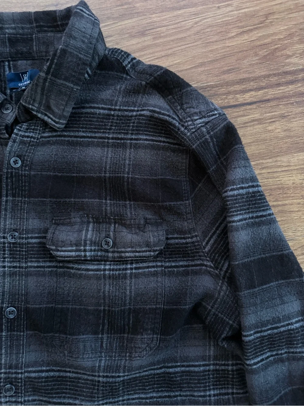George Men's Casual Button-Down Plaid Shirt - Black & Gray